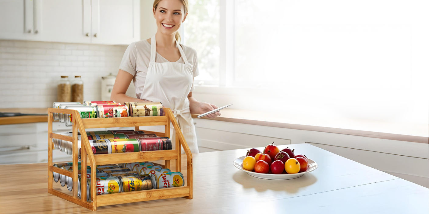 Amazon.com: HOMESTEAD Bamboo Can Organizer for Pantry - 3 Tier
